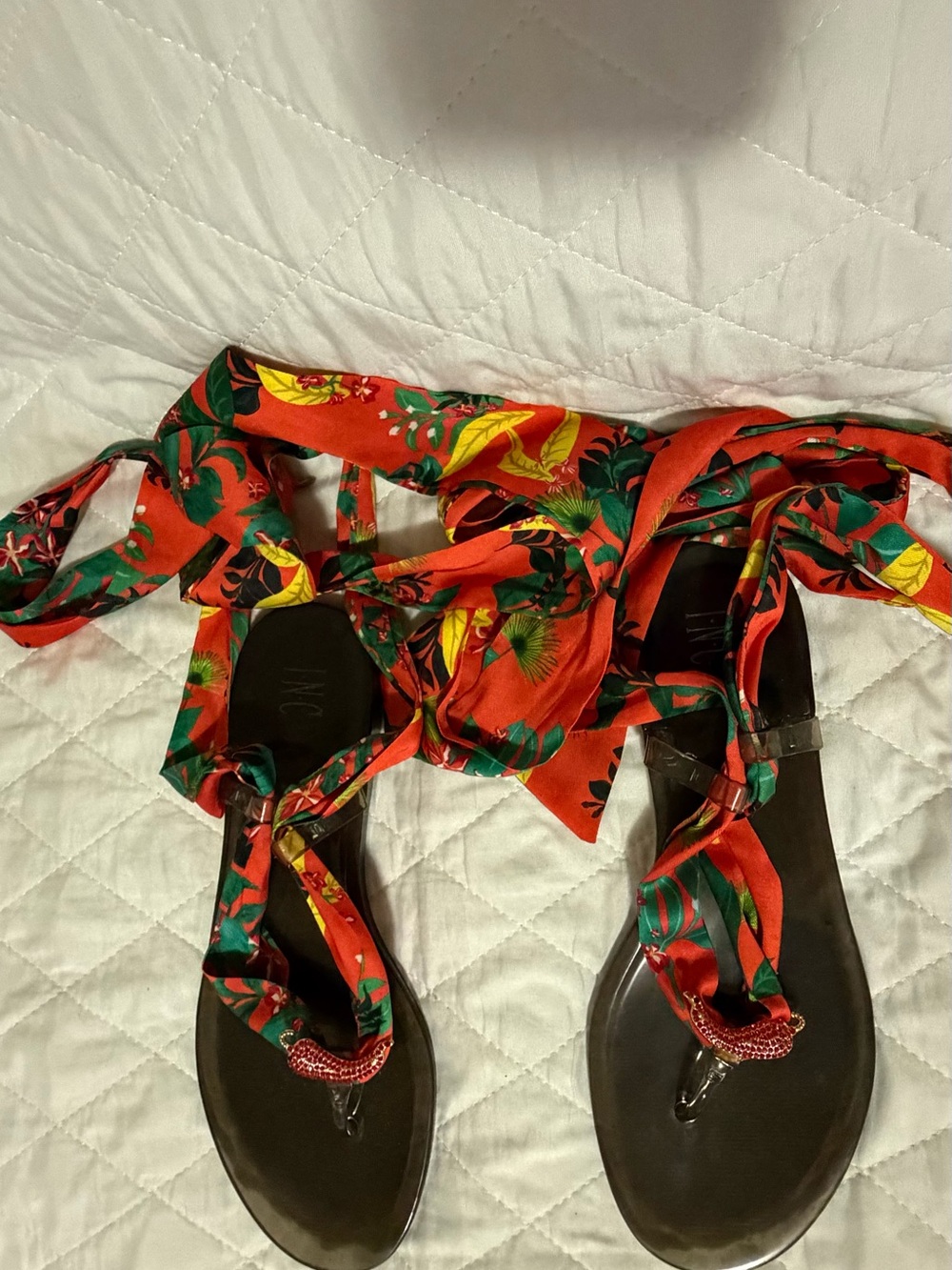 Red Tropical Wrap Sandals - Women